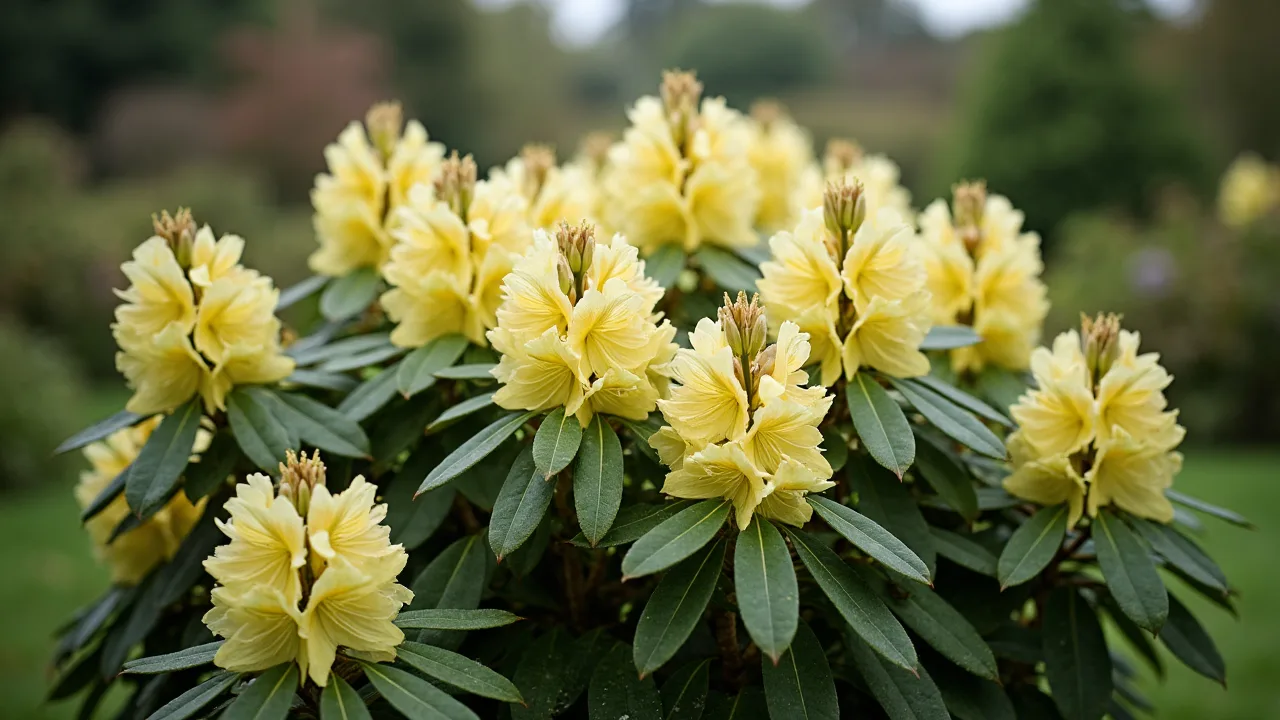 Rhododendron hanceanum — dwarf shrub with pale primrose-yellow flowers