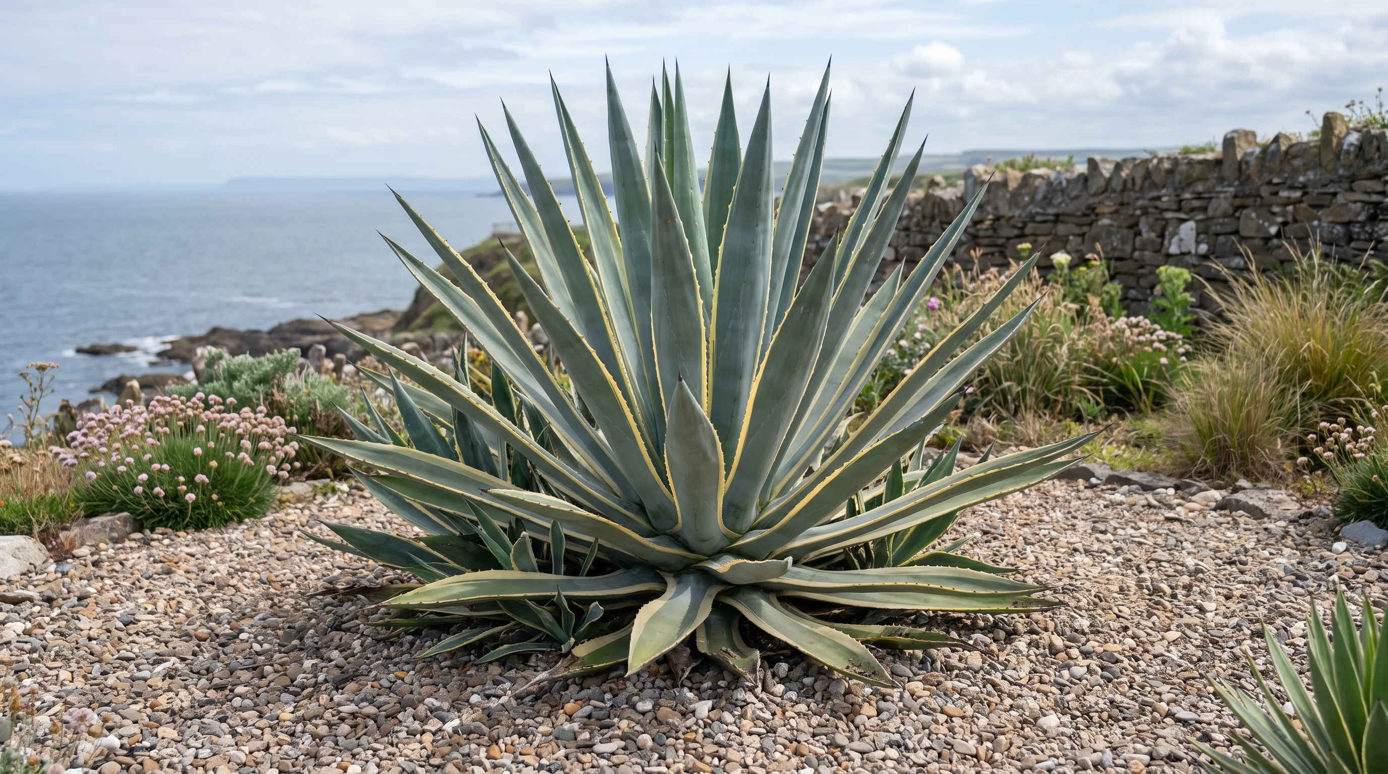 Agave Americana growing in a UK garden setting