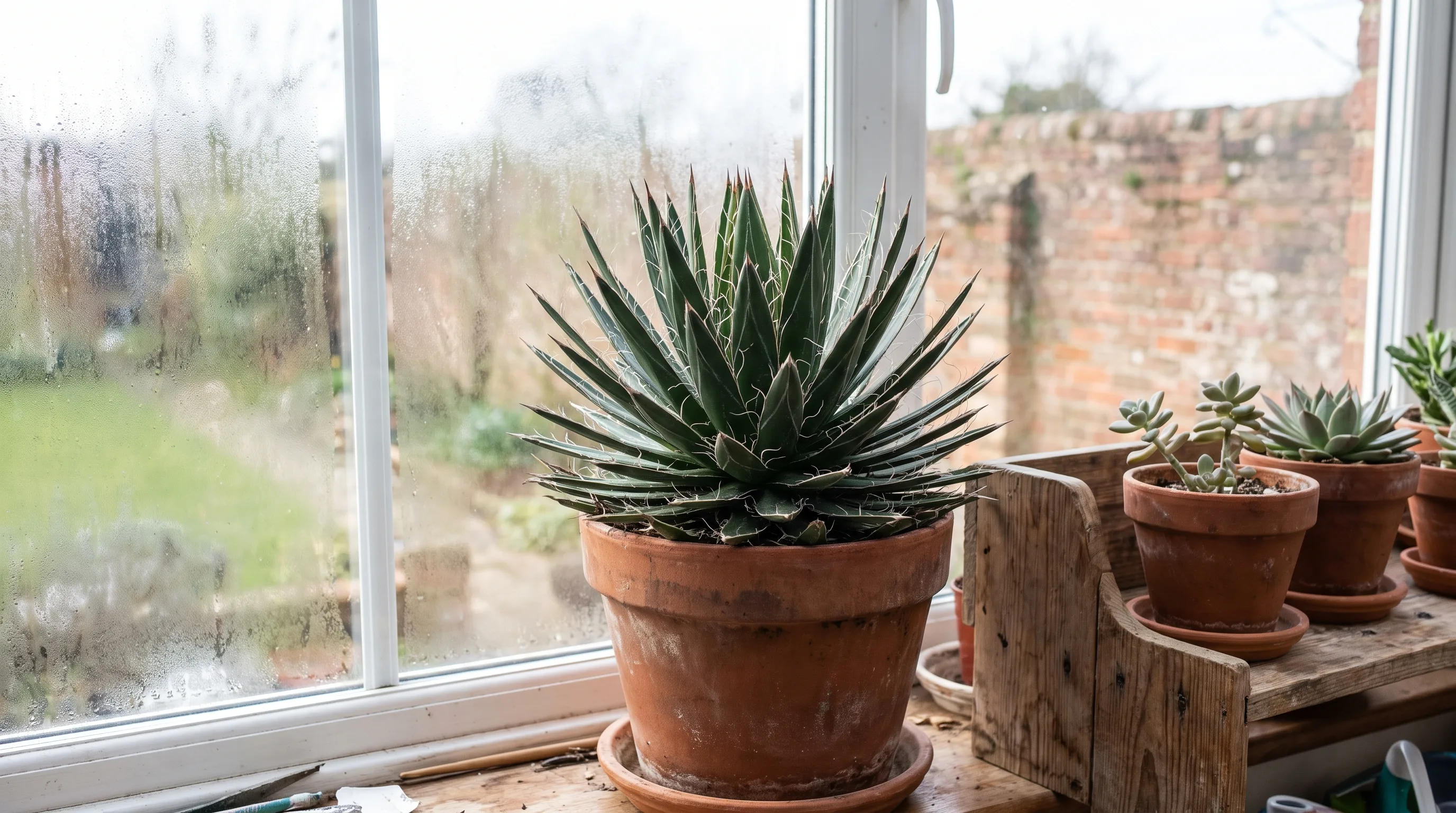 Agave Filifera growing in a UK garden setting