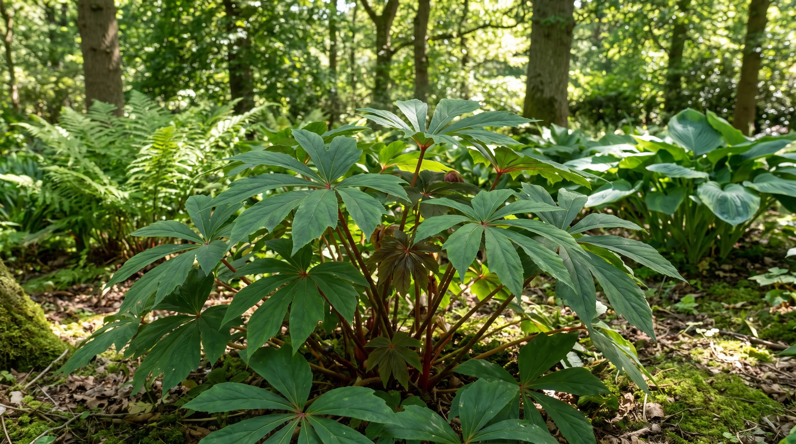 Begonia Carolineifolia growing in a UK garden setting
