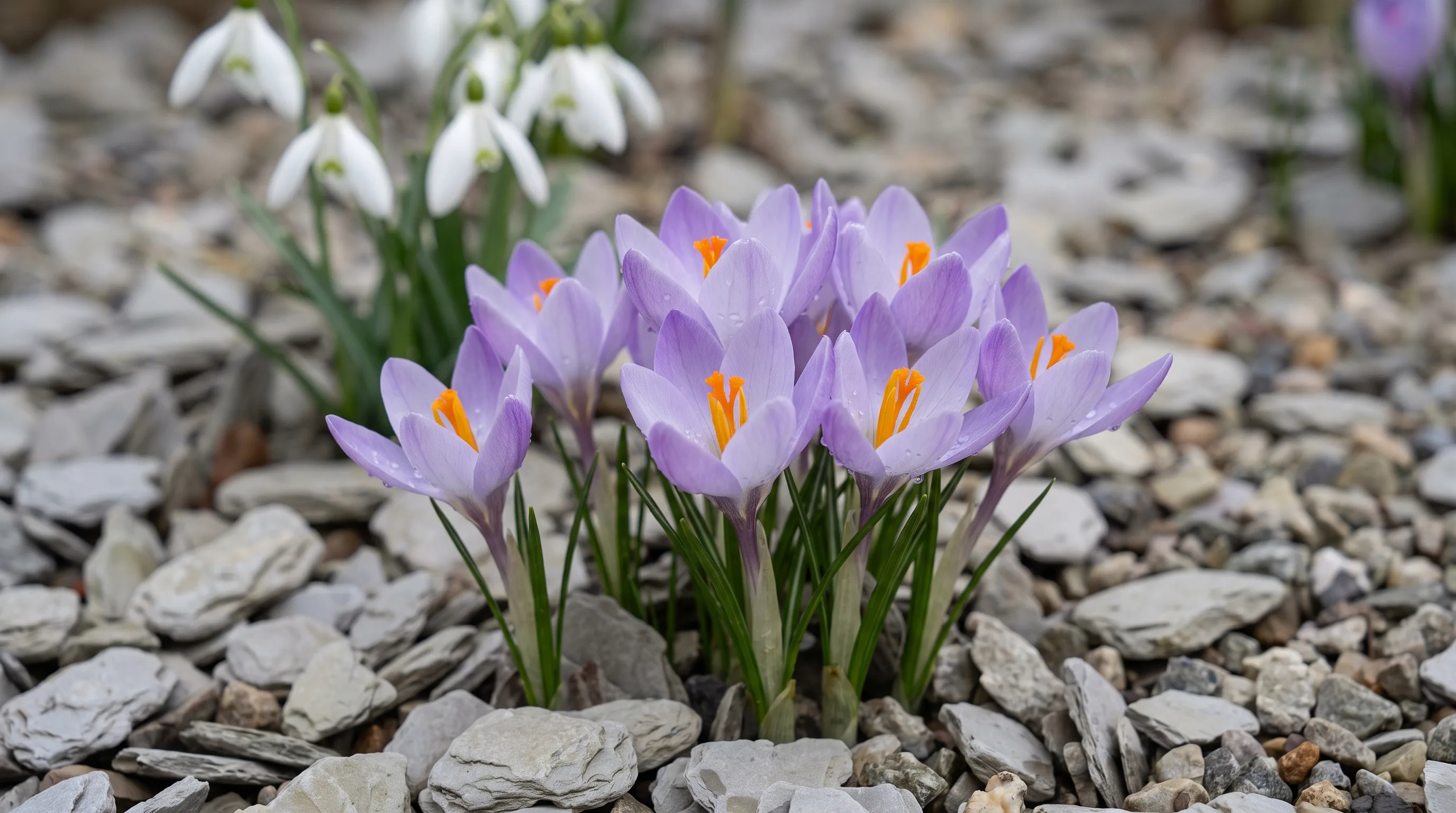 Crocus Corsicus growing in a UK garden setting