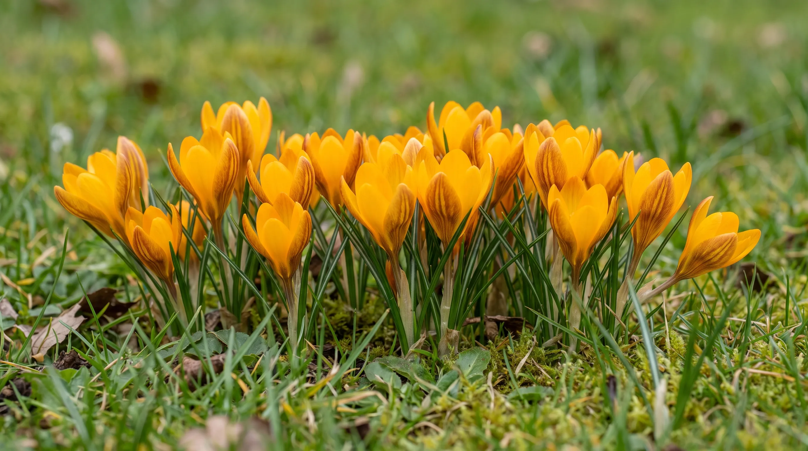 Crocus Flavus growing in a UK garden setting