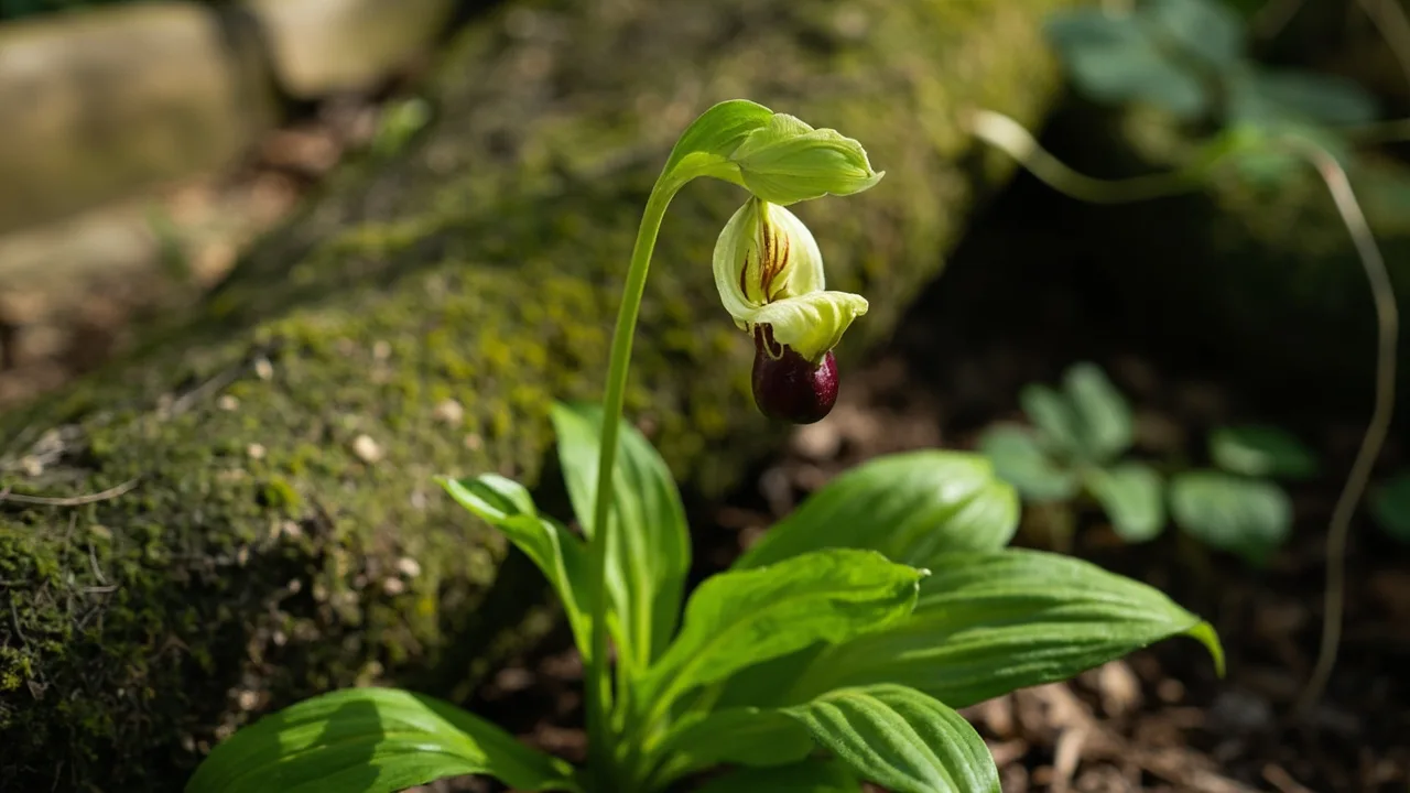 Formosan lady's slipper orchid (Cypripedium formosanum) documentary photo
