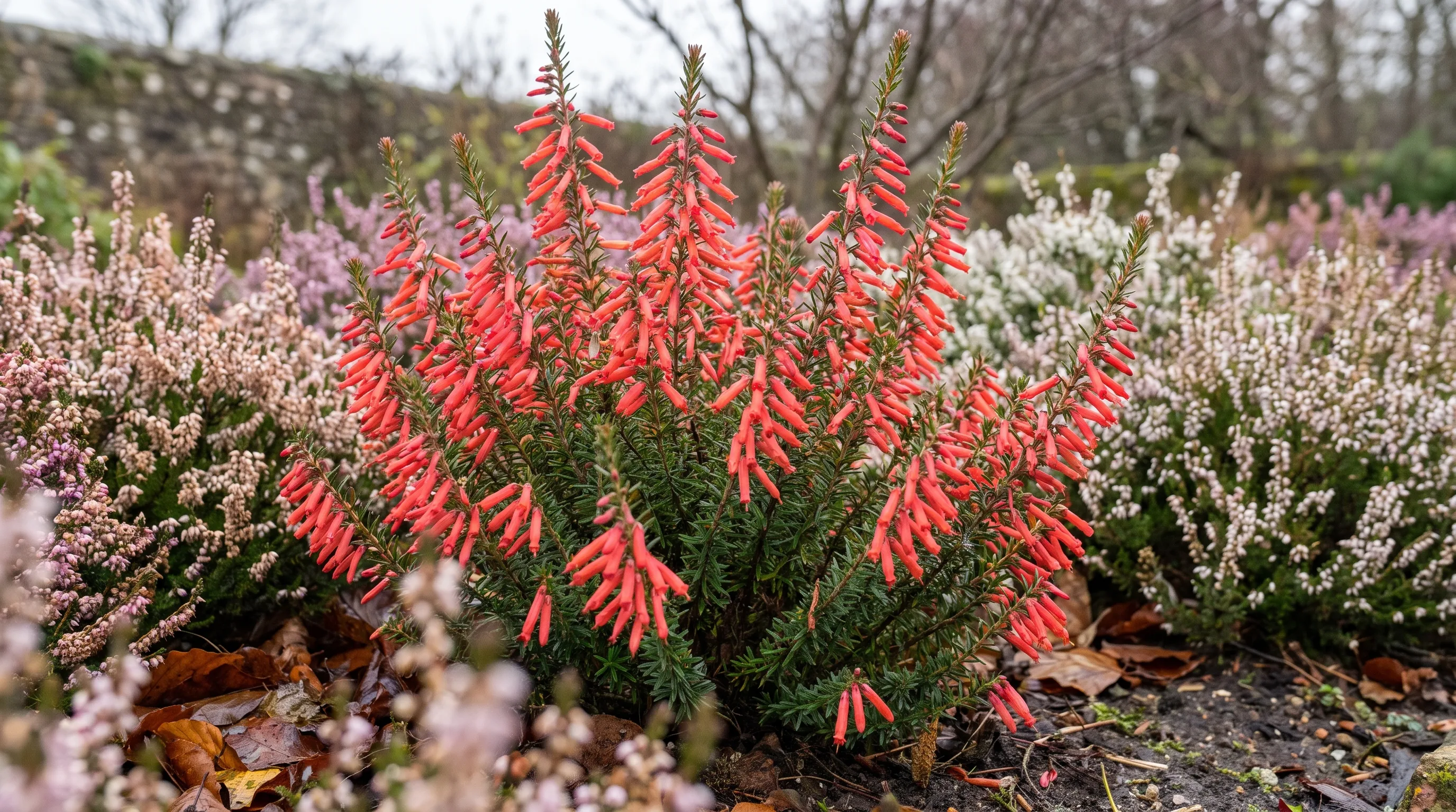 Erica Cerinthoides growing in a UK garden setting