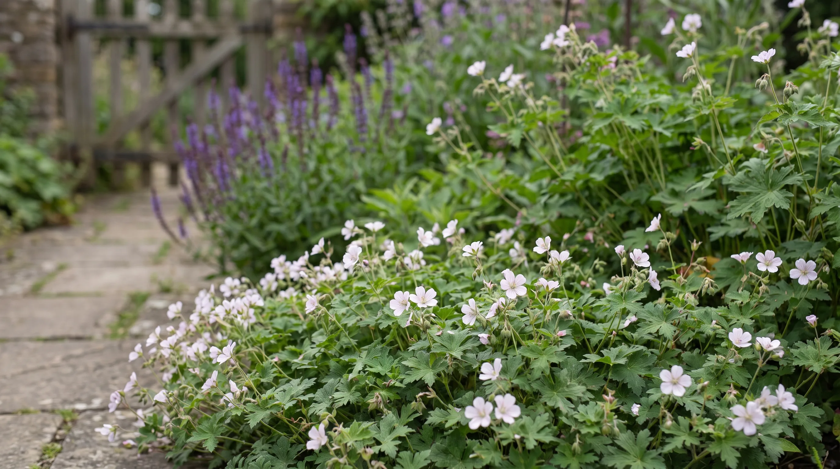 Geranium Lindavicum growing in a UK garden setting