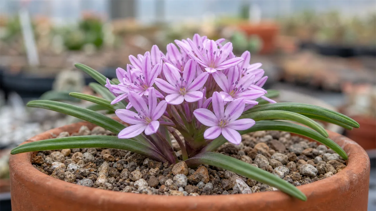 Lachenalia corymbosa with compact lilac-pink star-shaped flowers