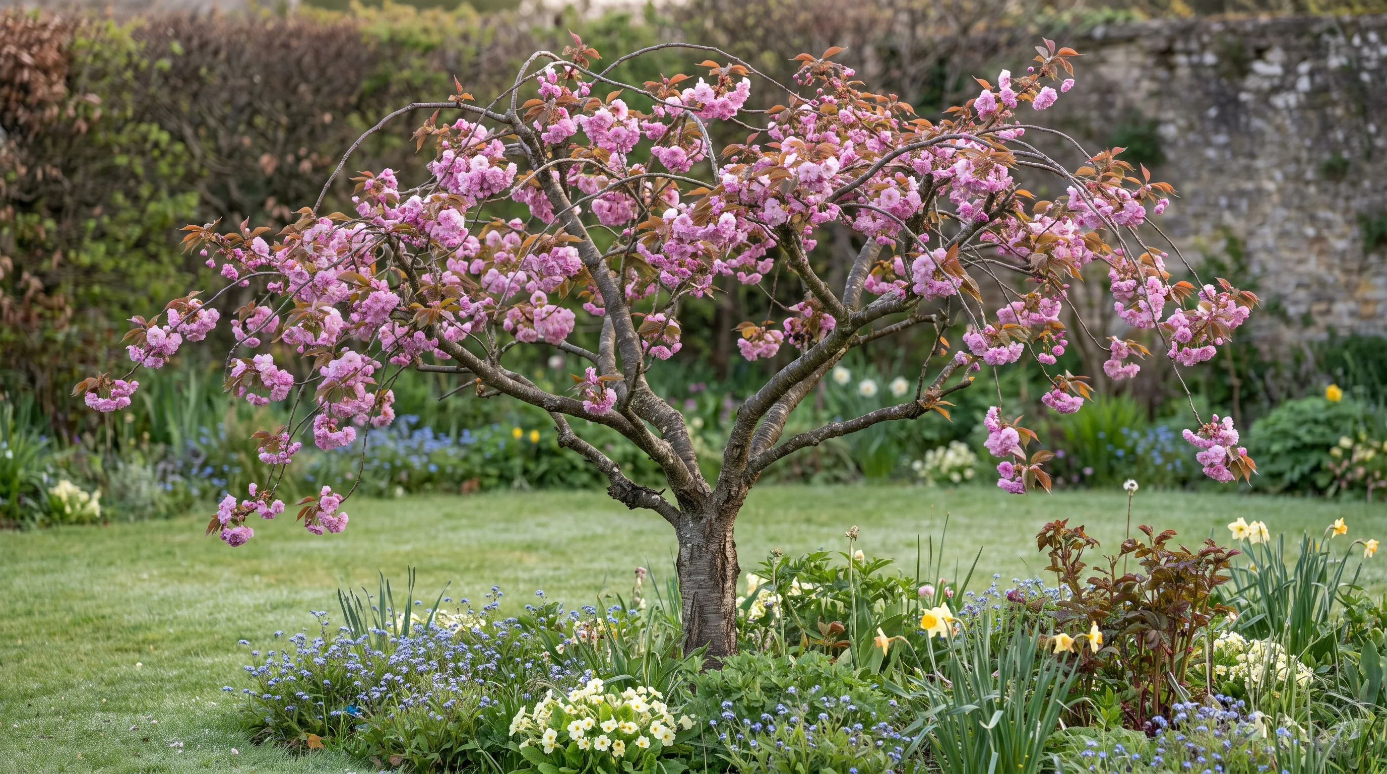 Prunus Blireana growing in a UK garden setting
