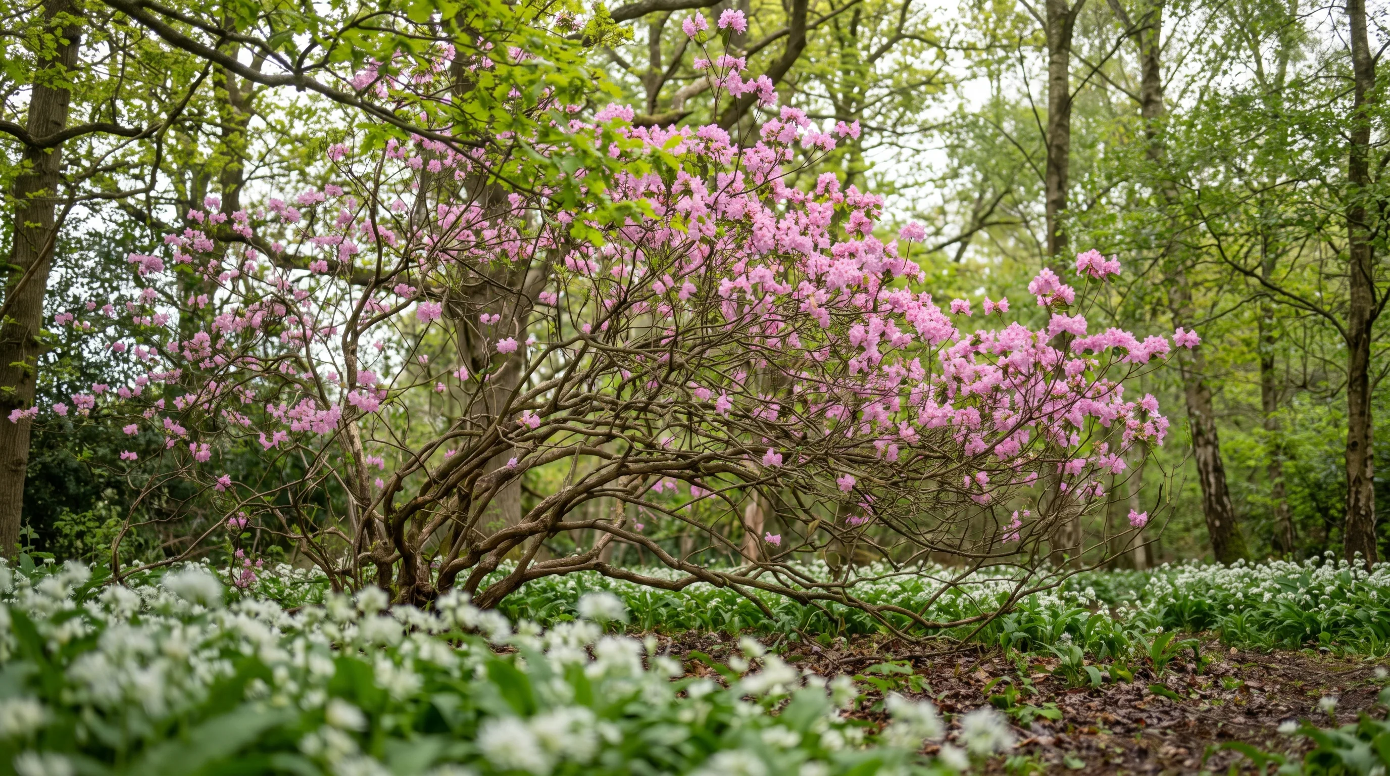 Rhododendron Racemosum growing in a UK garden setting
