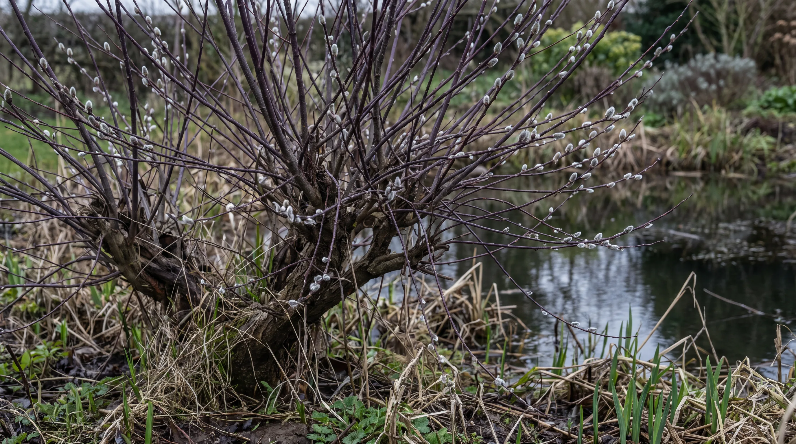 Salix Acutifolia growing in a UK garden setting