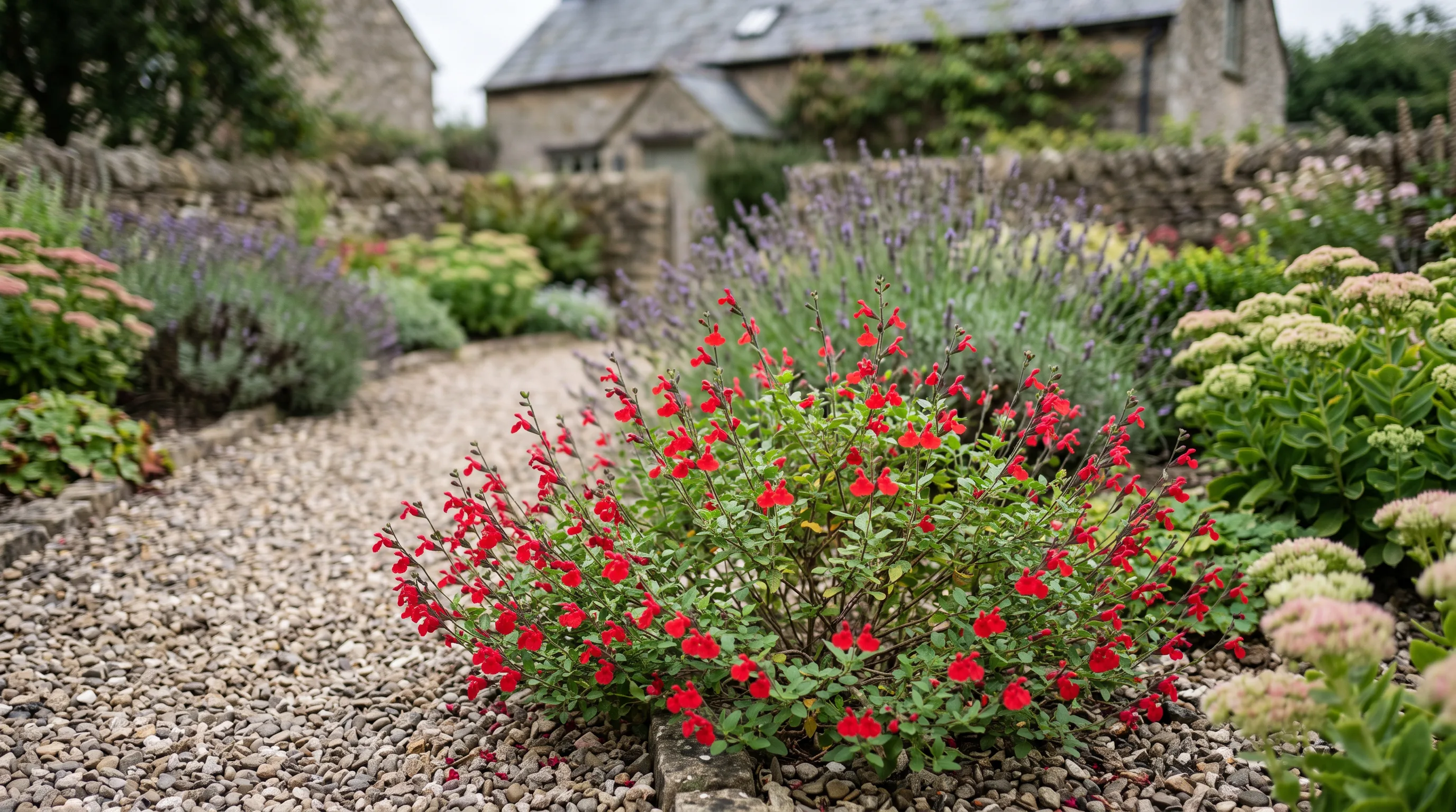 Salvia Greggii growing in a UK garden setting
