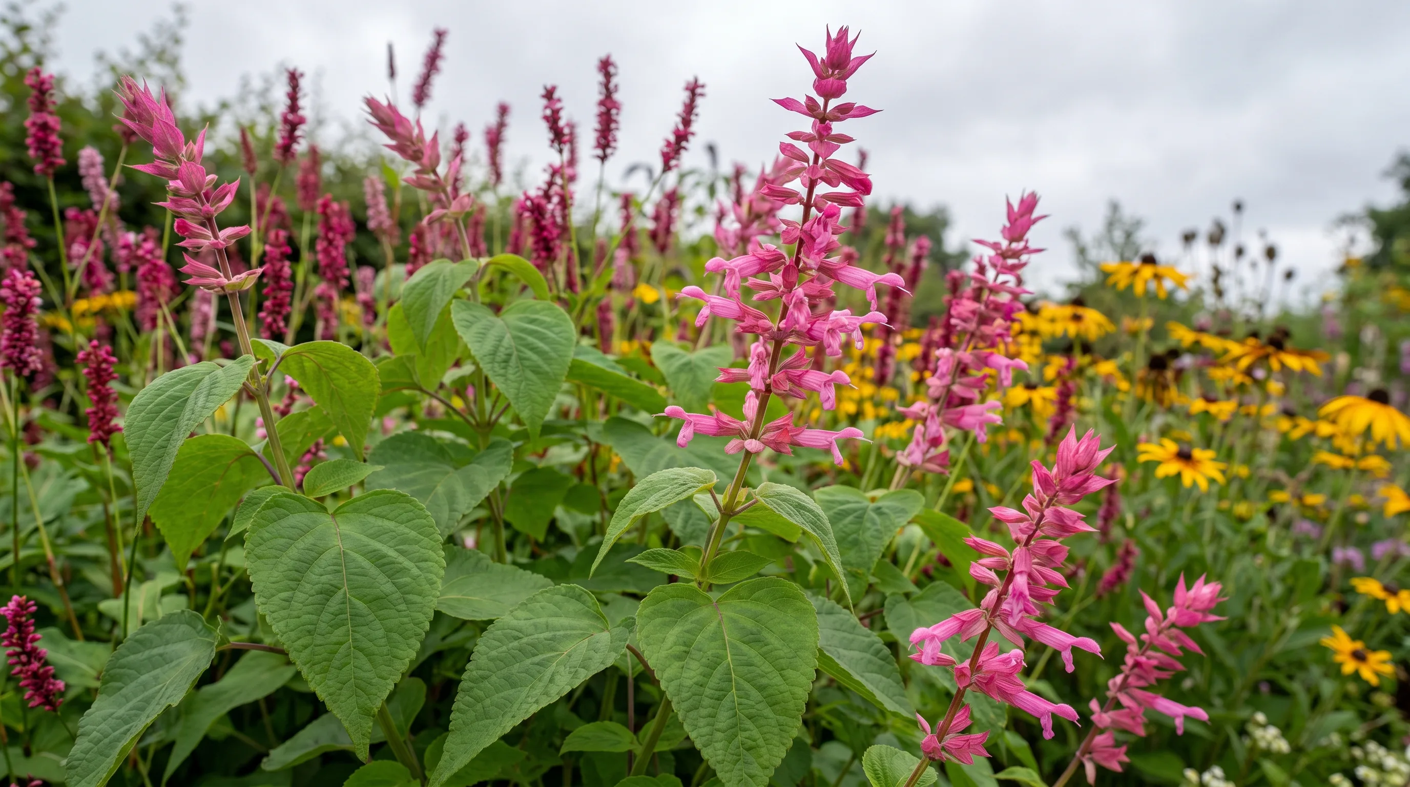 Salvia Involucrata growing in a UK garden setting