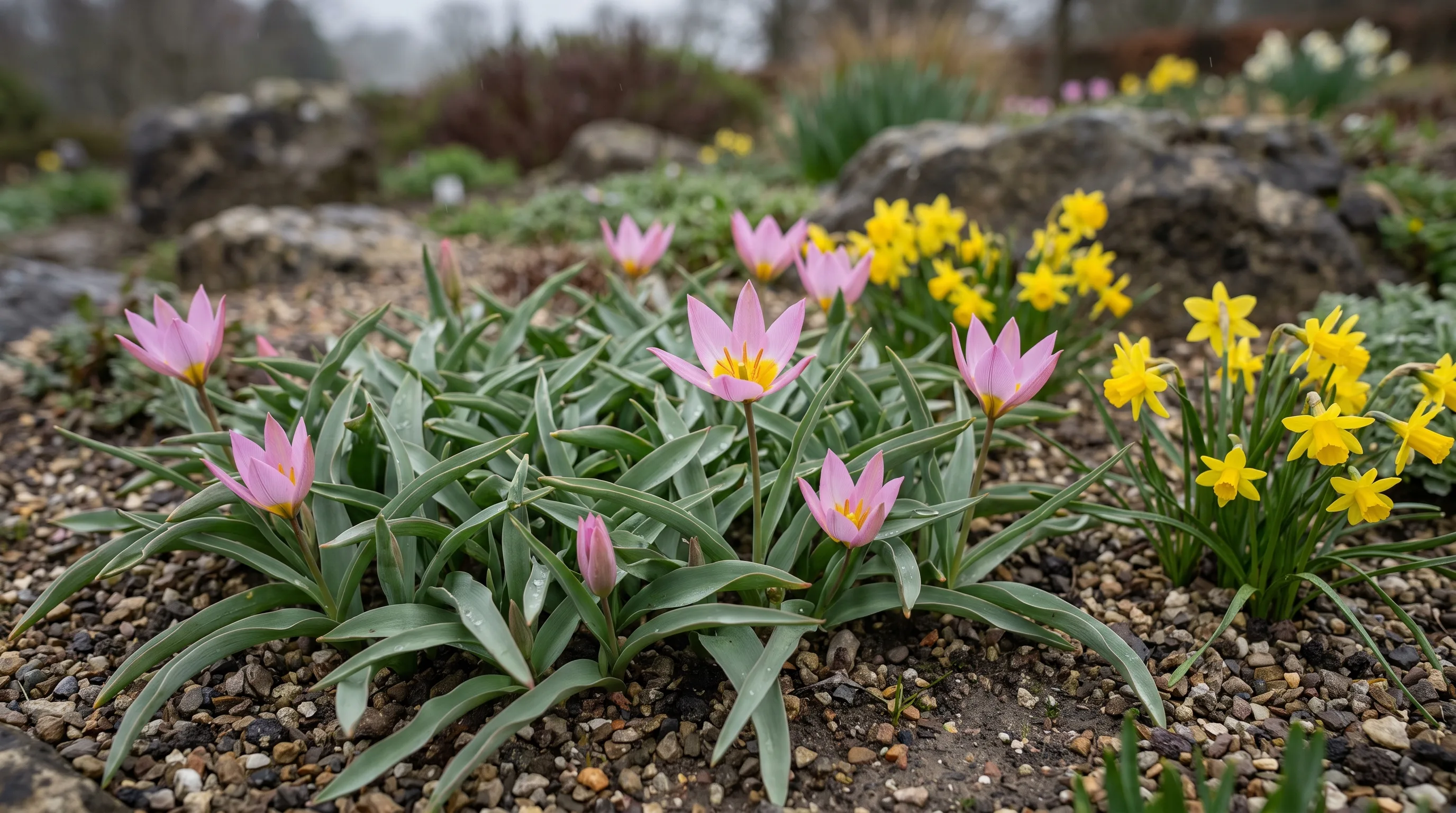 Tulipa Aucheriana growing in a UK garden setting