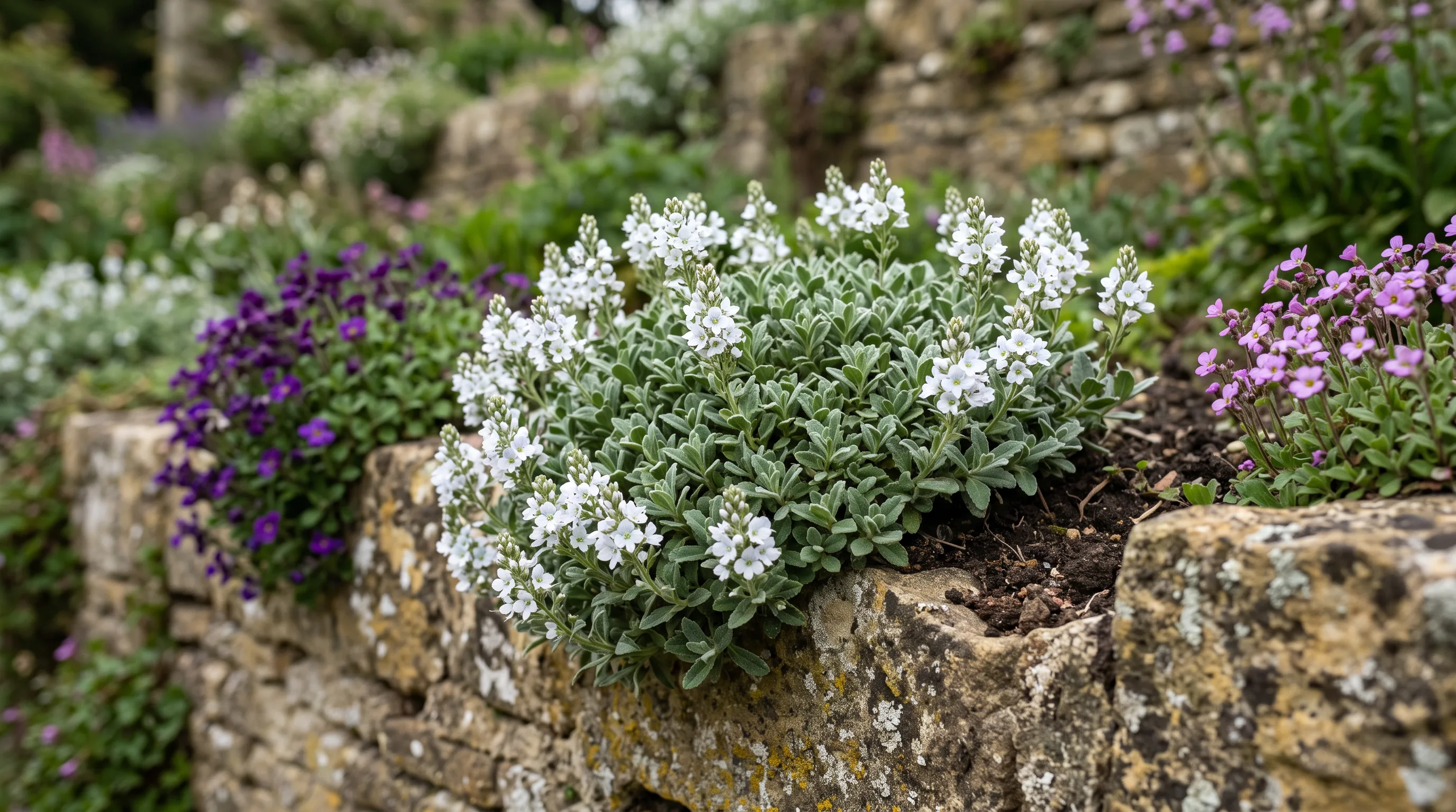 Veronica Albicans growing in a UK garden setting